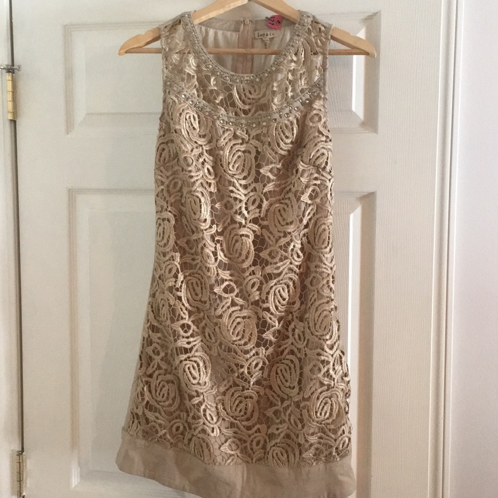 Gold Mini Dress with Beaded accents